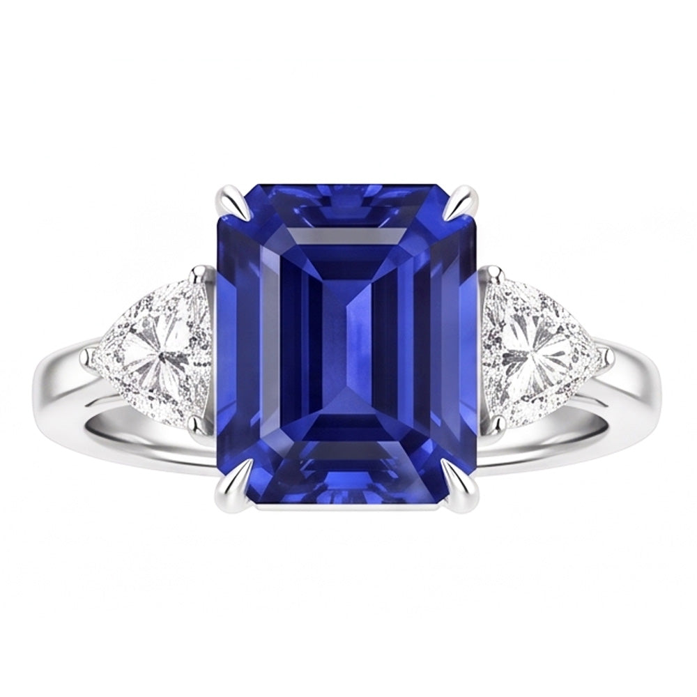 3 Stone Wedding Ring Emerald Sapphire & Trillion Natural Earth Mined Diamonds 3.50 Carats