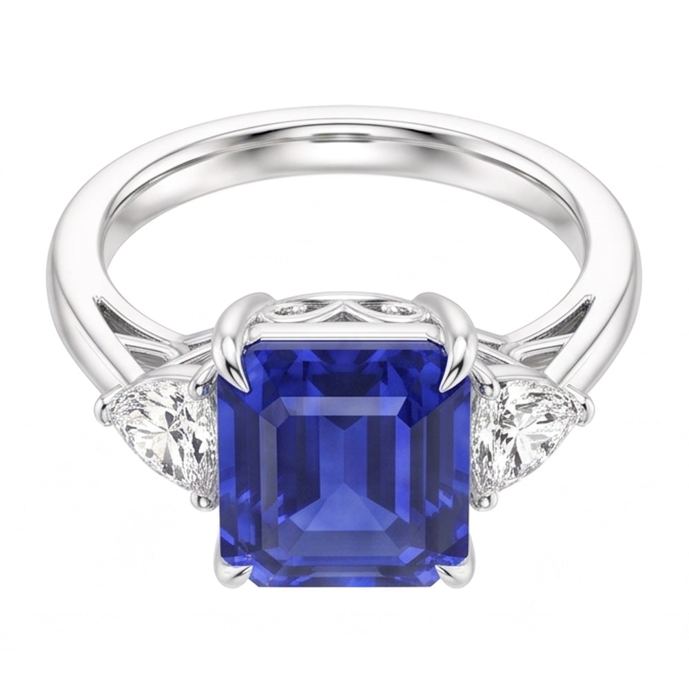 3 Stone Wedding Ring Emerald Sapphire & Trillion Natural Earth Mined Diamonds 3.50 Carats
