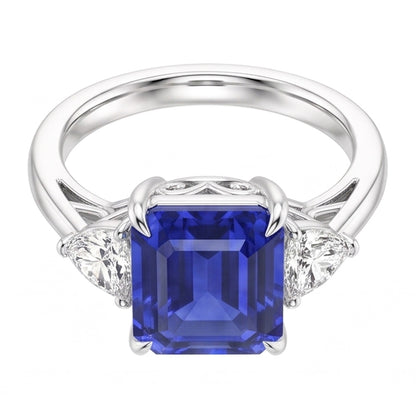 3 Stone Wedding Ring Emerald Sapphire & Trillion Natural Earth Mined Diamonds 3.50 Carats