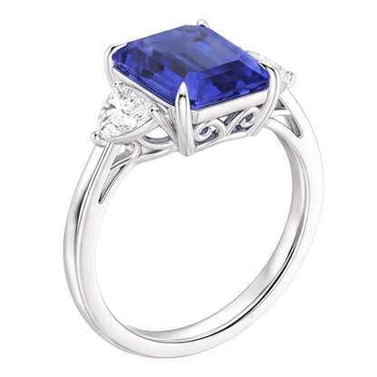 3 Stone Wedding Ring Emerald Sapphire & Trillion Natural Earth Mined Diamonds 3.50 Carats