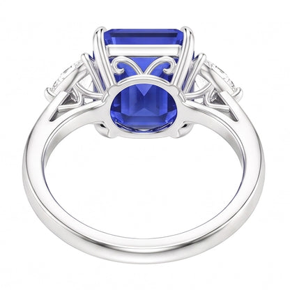3 Stone Wedding Ring Emerald Sapphire & Trillion Natural Earth Mined Diamonds 3.50 Carats