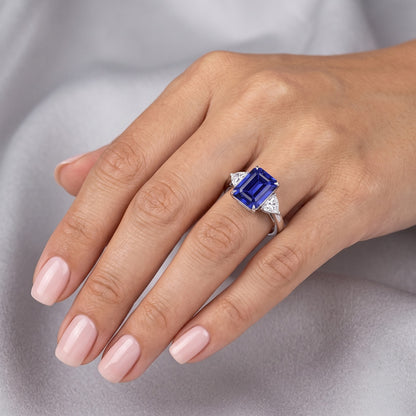 3 Stone Wedding Ring Emerald Sapphire & Trillion Natural Earth Mined Diamonds 3.50 Carats