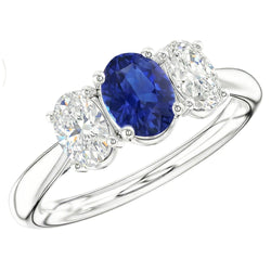 3 Stone Wedding Ring Oval Sapphire 2.50 Carats Tapered Shank Natural Earth Mined Diamonds