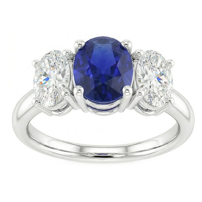 3 Stone Wedding Ring Oval Sapphire 2.50 Carats Tapered Shank Natural Earth Mined Diamonds