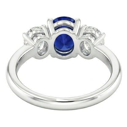 3 Stone Wedding Ring Oval Sapphire 2.50 Carats Tapered Shank Natural Earth Mined Diamonds