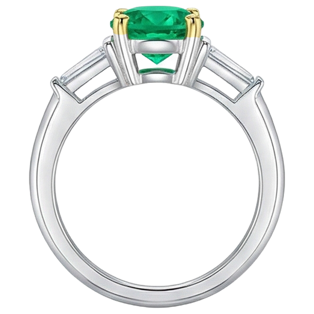 Natural Real ( Not Lab Grown ) 3 Stone Women's Ring Green Emerald GIA Baguette Diamonds