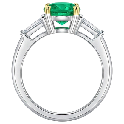 Natural Real ( Not Lab Grown ) 3 Stone Women's Ring Green Emerald GIA Baguette Diamonds