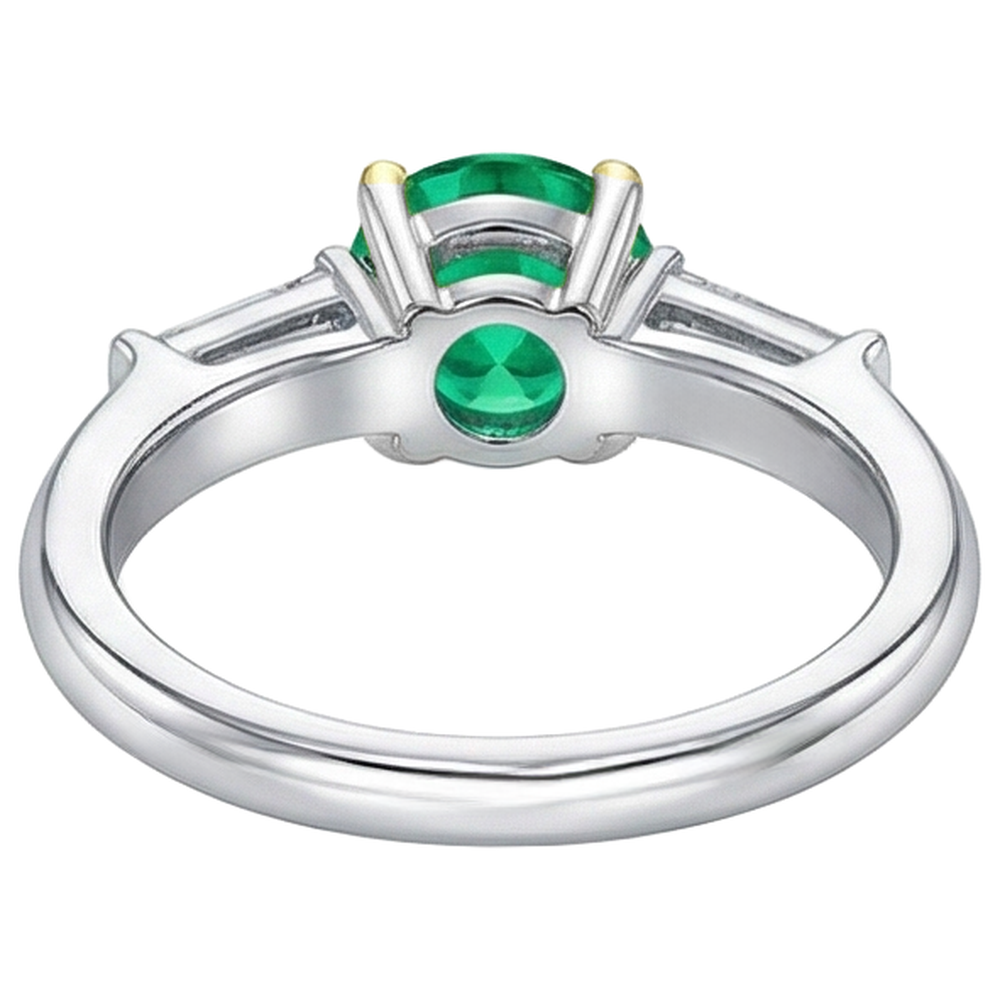 Natural Real ( Not Lab Grown ) 3 Stone Women's Ring Green Emerald GIA Baguette Diamonds