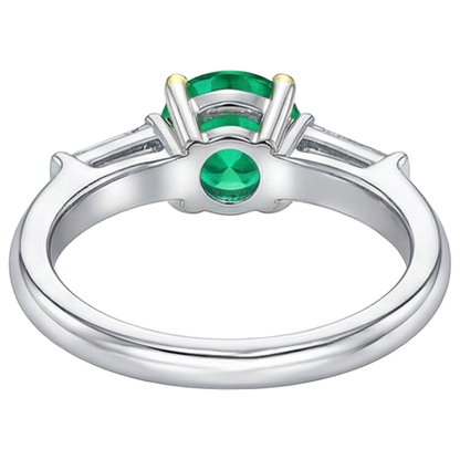 Natural Real ( Not Lab Grown ) 3 Stone Women's Ring Green Emerald GIA Baguette Diamonds