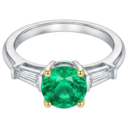 Natural Real ( Not Lab Grown ) 3 Stone Women's Ring Green Emerald GIA Baguette Diamonds