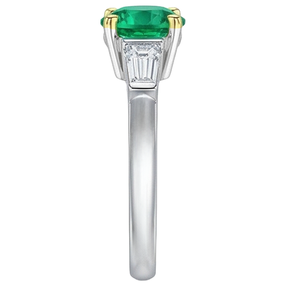 Natural Real ( Not Lab Grown ) 3 Stone Women's Ring Green Emerald GIA Baguette Diamonds