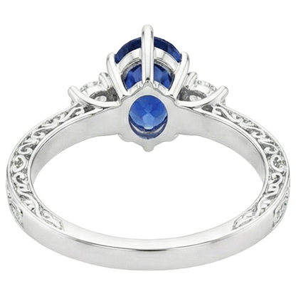 3 Stones Ring Antique Style Pear Blue Sapphire & Natural Earth Mined Diamonds 3.50 Carats