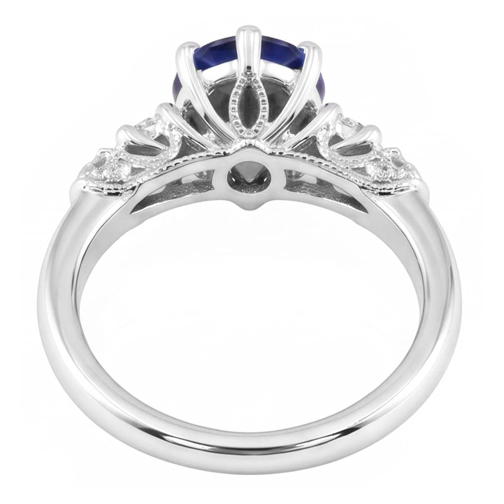 3 Stones Ring Antique Style Pear Ceylon Sapphire & Natural Earth Mined Diamonds 2 Carats