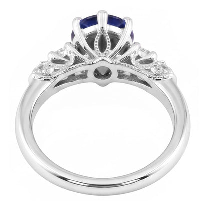 3 Stones Ring Antique Style Pear Ceylon Sapphire & Natural Earth Mined Diamonds 2 Carats