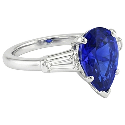natural pear sapphire 4.50ct ring profile view