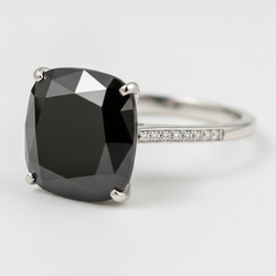 3 Carat Cushion Black Diamond Solitaire Ring Natural 14K White Gold
