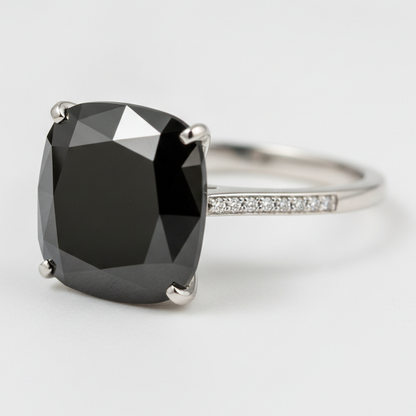3 Carat Cushion Black Diamond Solitaire Ring Natural 14K White Gold