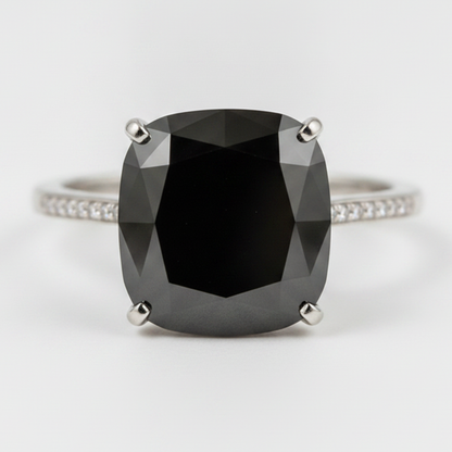 3 Carat Cushion Black Diamond Solitaire Ring Natural 14K White Gold