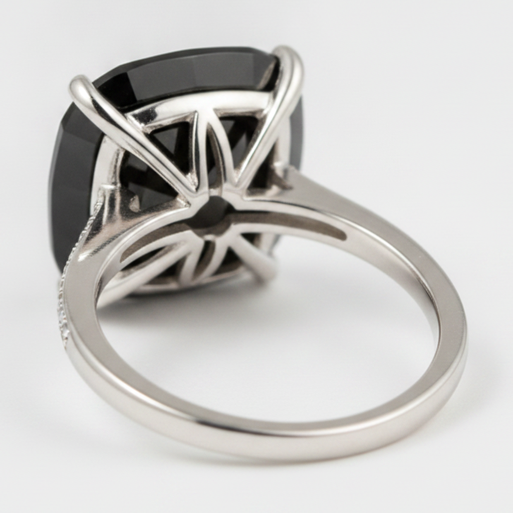3 Carat Cushion Black Diamond Solitaire Ring Natural 14K White Gold