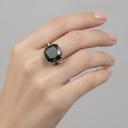 3 Carat Cushion Black Diamond Solitaire Ring Natural 14K White Gold