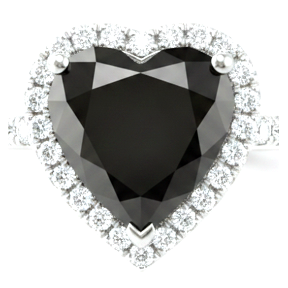 3 Carat Heart Black Diamond and White Diamond Halo Ring Natural 14K White Gold