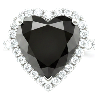 3 Carat Heart Black Diamond and White Diamond Halo Ring Natural 14K White Gold