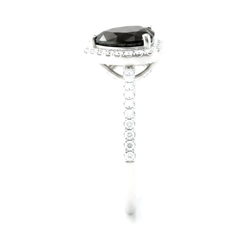 3 Carat Heart Black Diamond and White Diamond Halo Ring Natural 14K White Gold