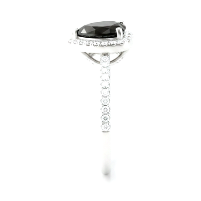 3 Carat Heart Black Diamond and White Diamond Halo Ring Natural 14K White Gold