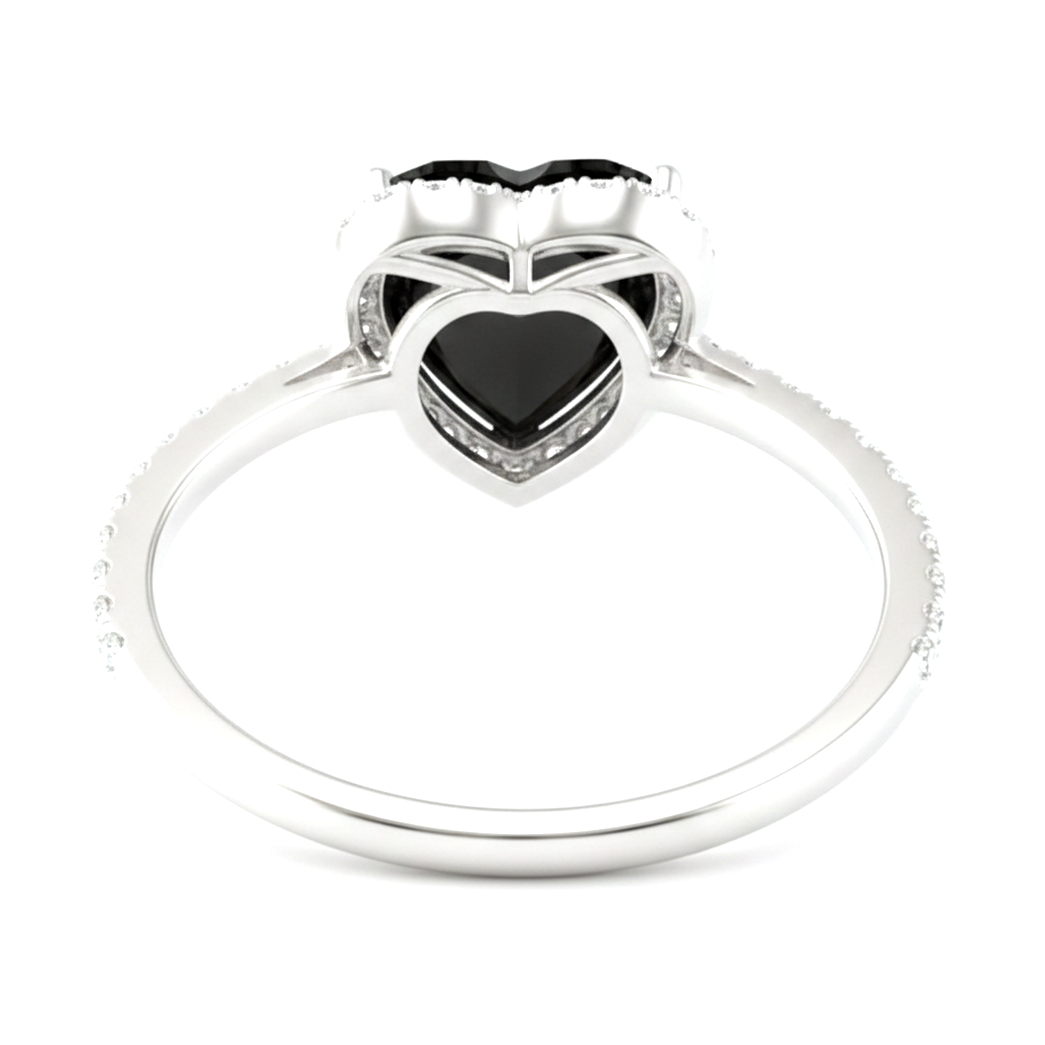 3 Carat Heart Black Diamond and White Diamond Halo Ring Natural 14K White Gold