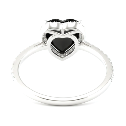 3 Carat Heart Black Diamond and White Diamond Halo Ring Natural 14K White Gold