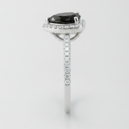 3 Carat Heart Black Diamond and White Diamond Halo Ring Natural 14K White Gold