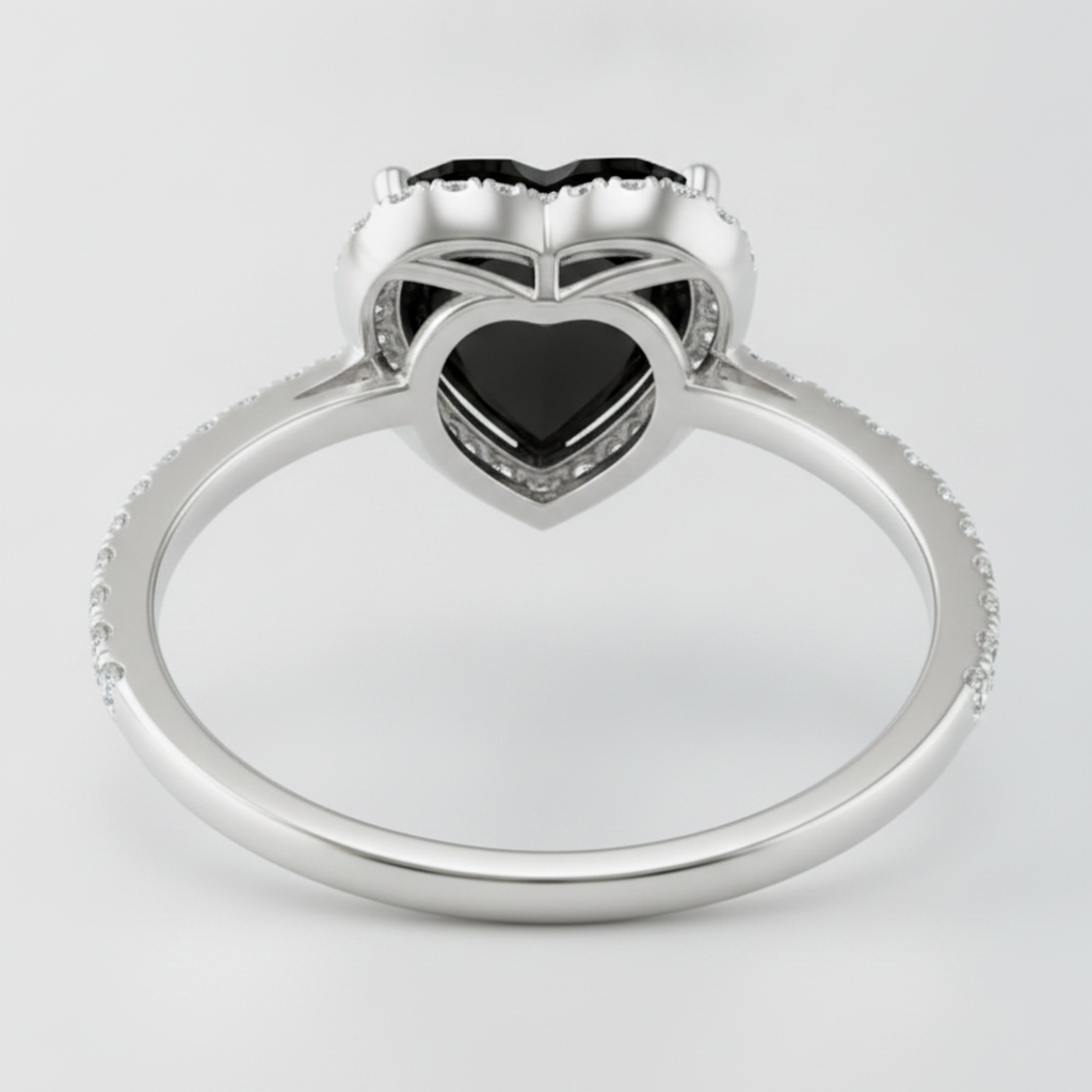 3 Carat Heart Black Diamond and White Diamond Halo Ring Natural 14K White Gold