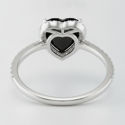 3 Carat Heart Black Diamond and White Diamond Halo Ring Natural 14K White Gold