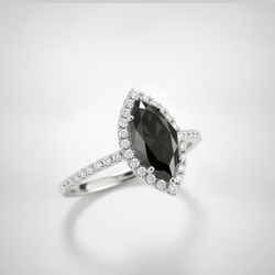 3 Carat Marquise Black Diamond and White Diamond Halo Ring Natural 14K White Gold