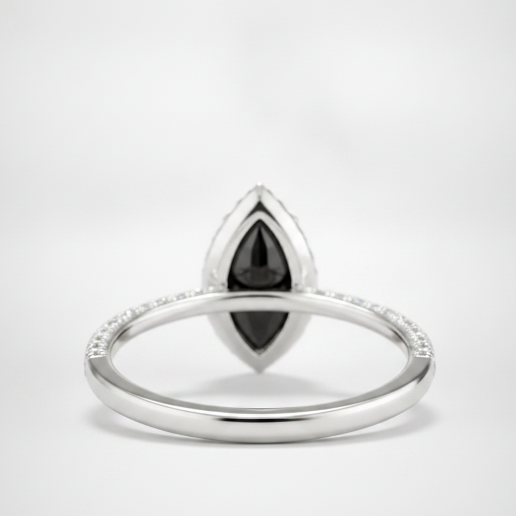 3 Carat Marquise Black Diamond and White Diamond Halo Ring Natural 14K White Gold