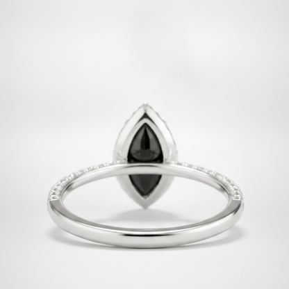 3 Carat Marquise Black Diamond and White Diamond Halo Ring Natural 14K White Gold