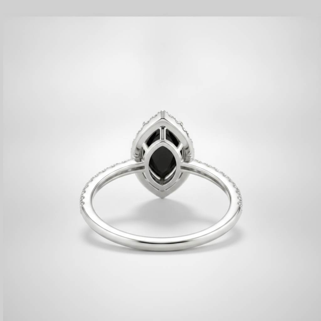 3 Carat Marquise Black Diamond and White Diamond Halo Ring Natural 14K White Gold