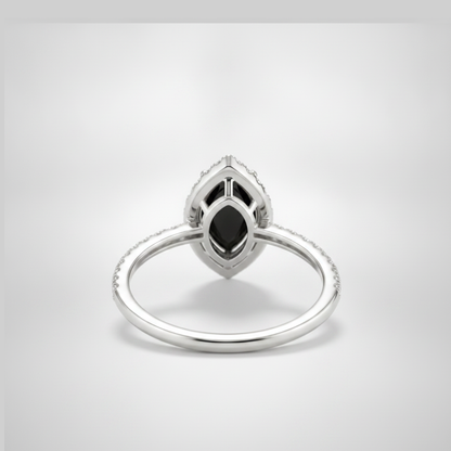 3 Carat Marquise Black Diamond and White Diamond Halo Ring Natural 14K White Gold