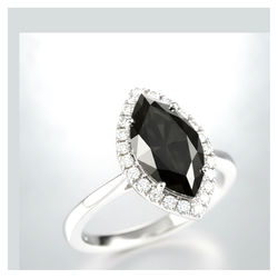 Dark Diamond Engagement Ring 3 Carat Natural Marquise Black Halo 14K White Gold