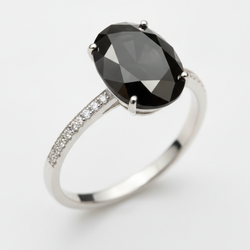 3 Carat Oval Black Diamond Solitaire Ring Natural 14K White Gold