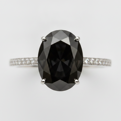 3 Carat Oval Black Diamond Solitaire Ring Natural 14K White Gold