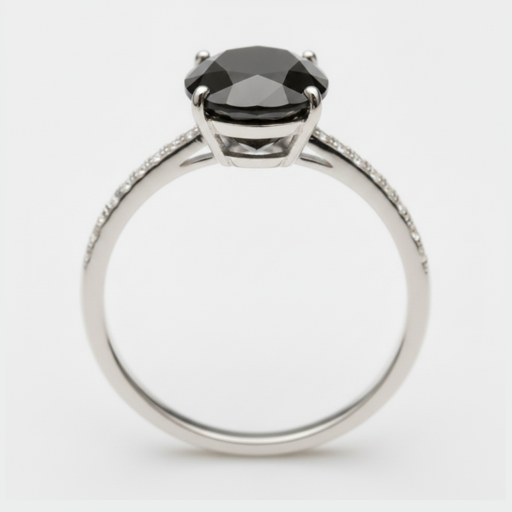 3 Carat Oval Black Diamond Solitaire Ring Natural 14K White Gold
