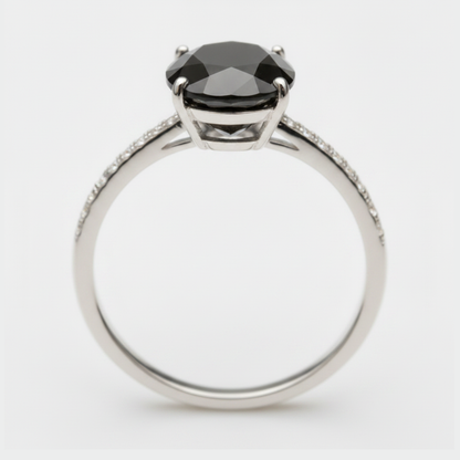 3 Carat Oval Black Diamond Solitaire Ring Natural 14K White Gold