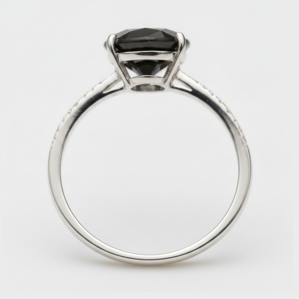 3 Carat Oval Black Diamond Solitaire Ring Natural 14K White Gold
