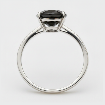 3 Carat Oval Black Diamond Solitaire Ring Natural 14K White Gold