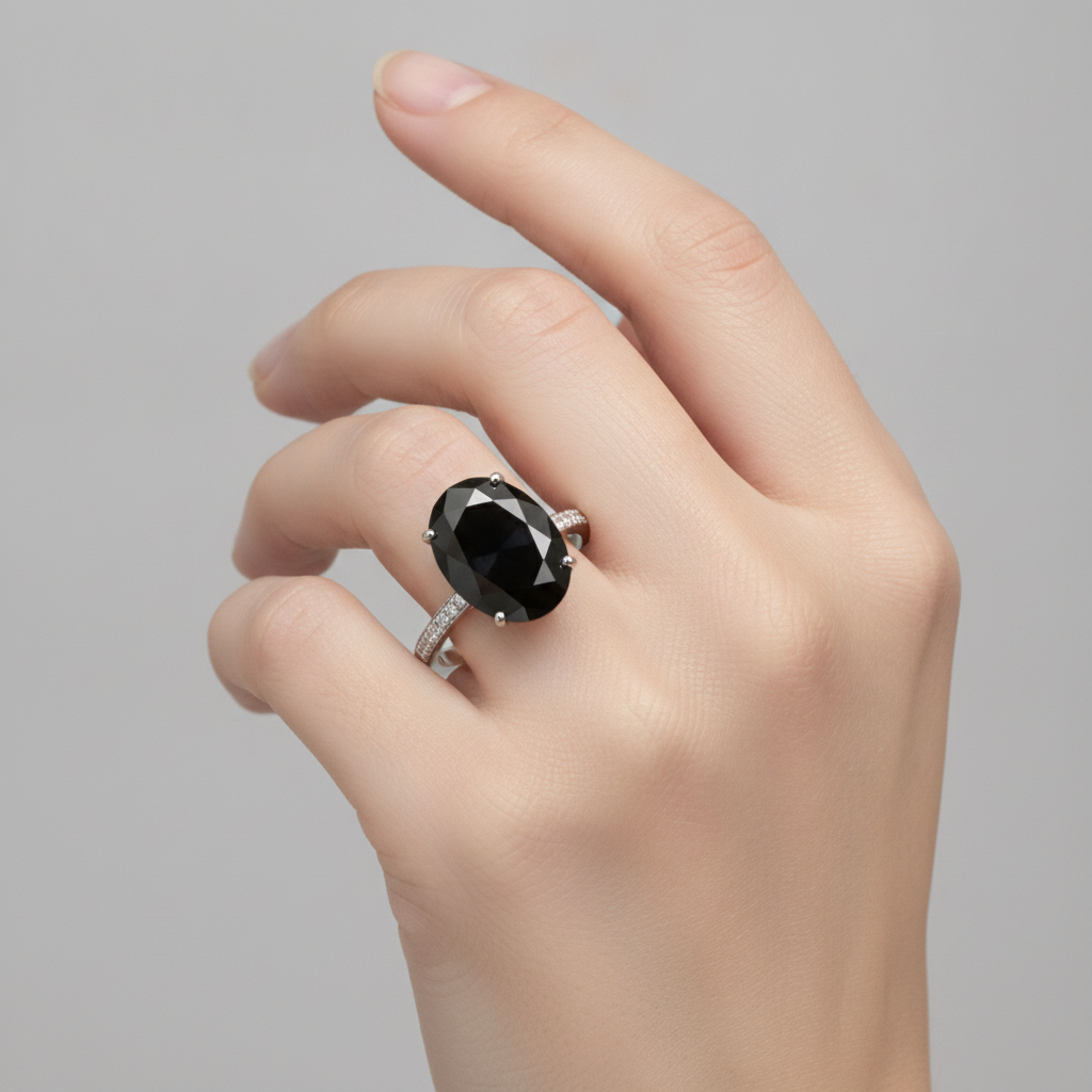 3 Carat Oval Black Diamond Solitaire Ring Natural 14K White Gold