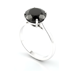 3.5 Carat Round Black Diamond Solitaire Ring Natural 14K White Gold