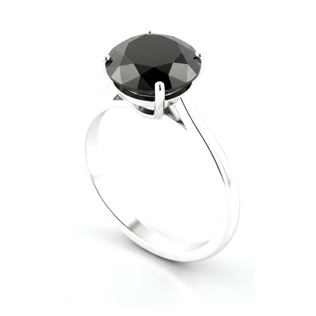 3 Carat Round Black Diamond Solitaire Ring Natural 14K White Gold