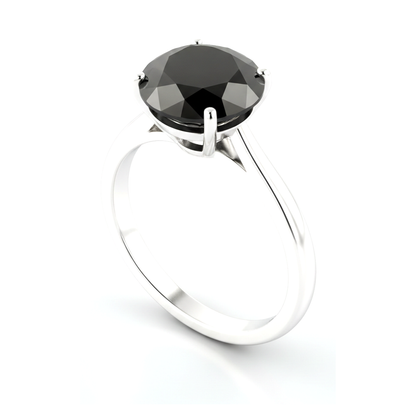 3 Carat Round Black Diamond Solitaire Ring Natural 14K White Gold