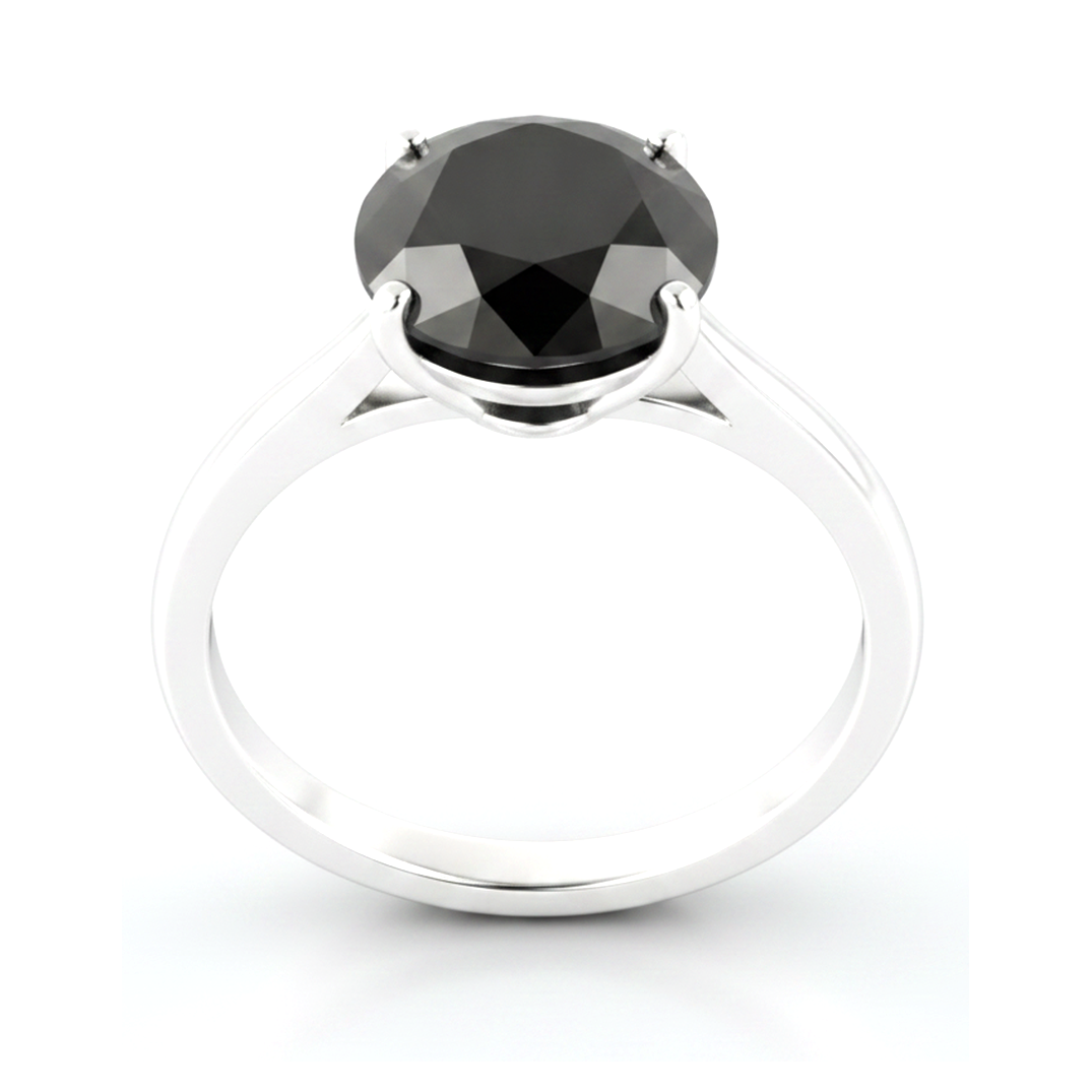 3 Carat Round Black Diamond Solitaire Ring Natural 14K White Gold